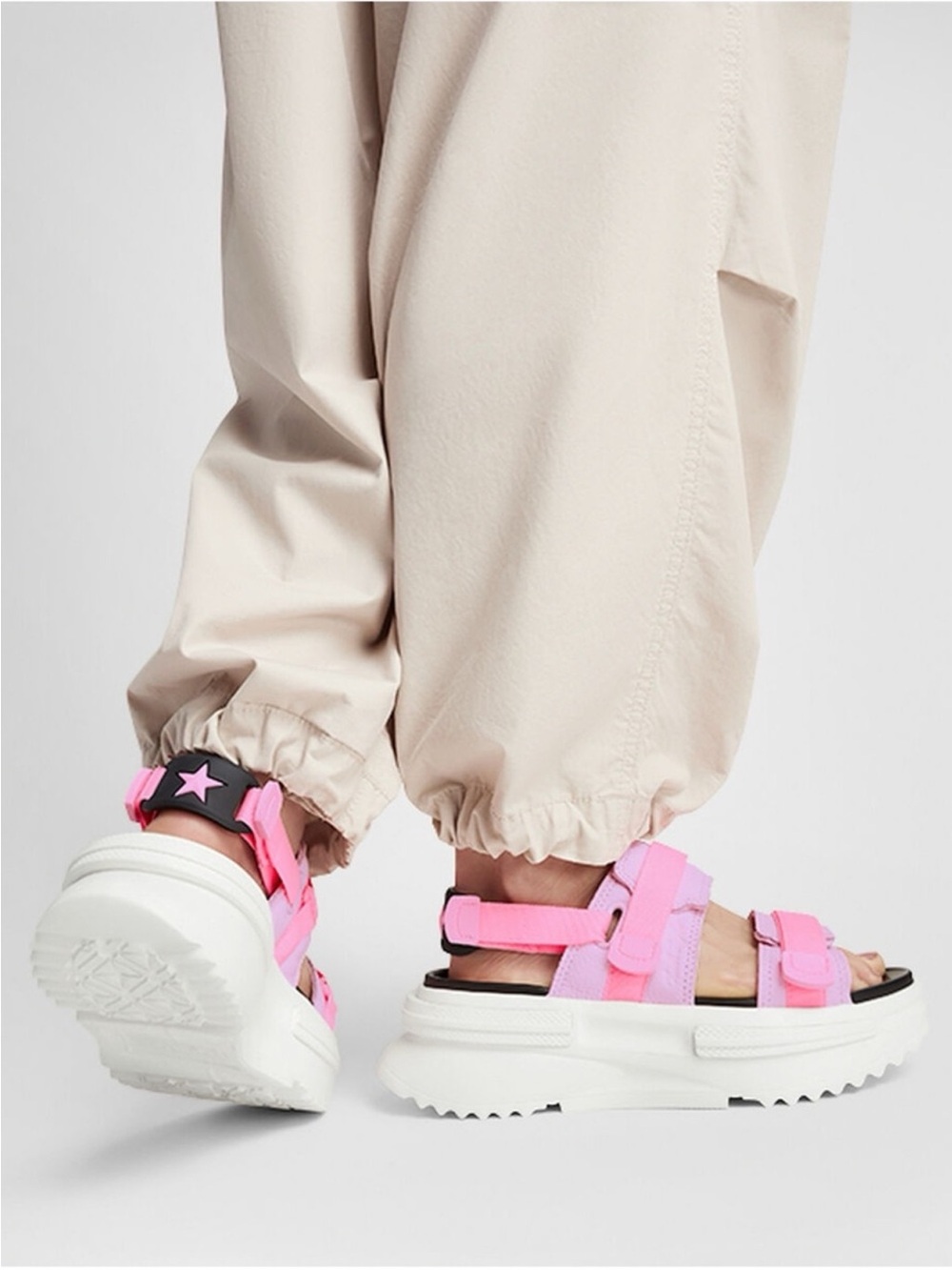 CONVERSE Pink Sugar Berry Platform Utility Chunky Velcro Leather Strap Sandals